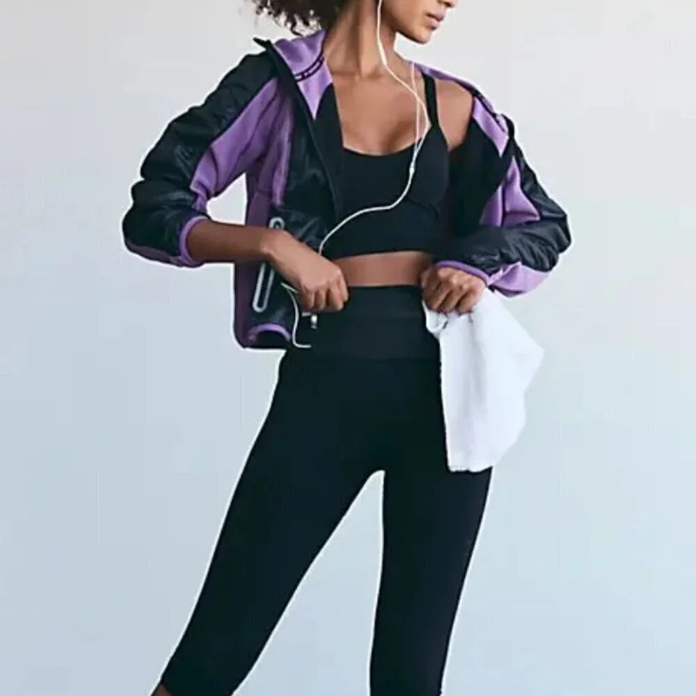NWT Free People Go The Distance Fleece Jacket in Red Violet/Black Combo